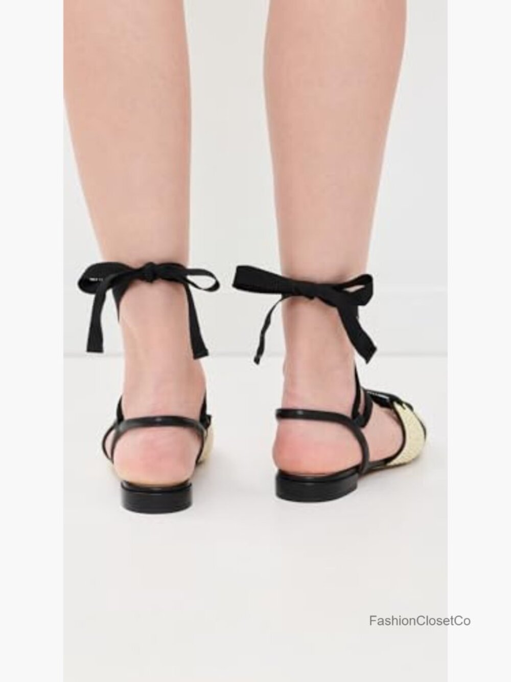 Eyelet Flat Sandals with Raffia Upper, Leather Sole - Picture 2 of 5